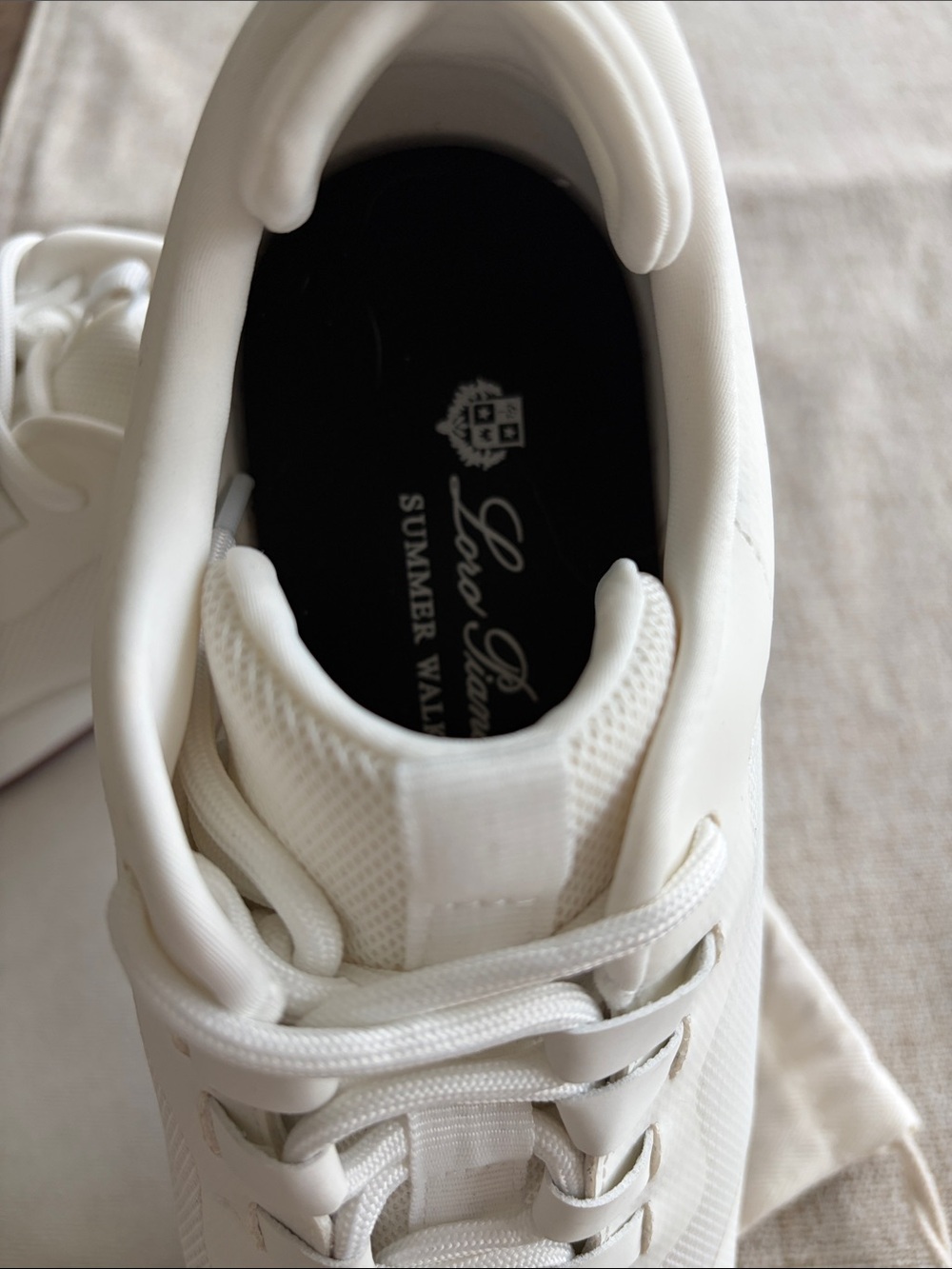 Loro Piana women White Leather & Mesh Sneakers with Maroon Accents - Picture 3 of 8